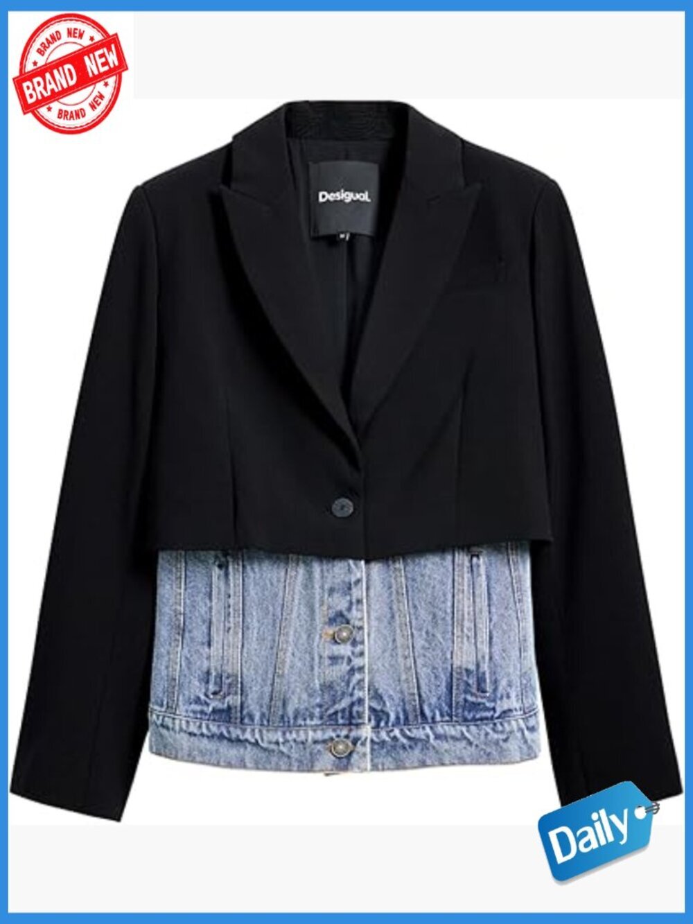Cotton Blazer with Notch Collar and Button Closure - Regular Fit